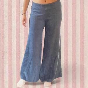 blue soft fuzzy wide leg lounge pants